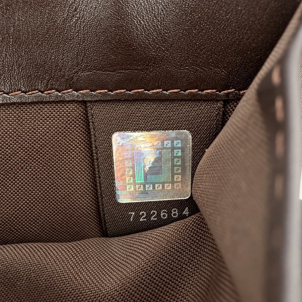 Fendi Zucca Wallet Unisex Brown Leather Monogram Trifold Logo Luxury Y2K Vintage
